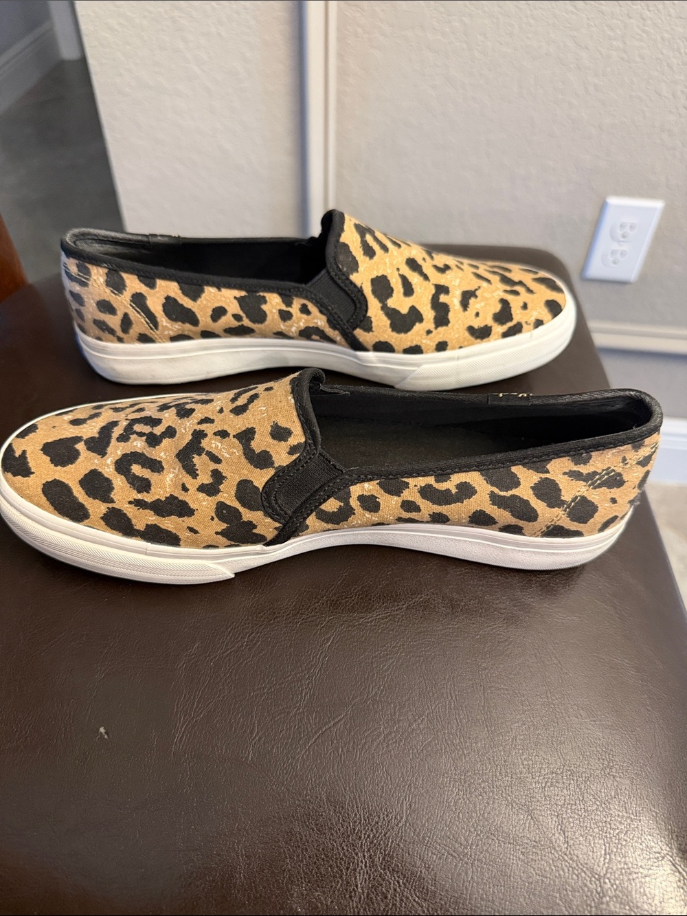 Keds Leopard Print Slip-On Sneakers - Tan & Black